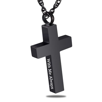 Cremation Cross Necklace for Ashes Cross Urns Locket Pendant Ashes Holder Stainless Steel Memorial Jewelry-With Me Always - color: Black
