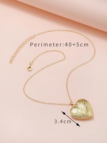 Vintage Engraved Flower Empaistic Photo Locket Pendant Necklaces Dainty Gold Silver Oval Round Heart Locket Hold Photo Picture Clavicle Chain Necklace for Women Men Souvenir Memorial Jewelry - style: Gold D
