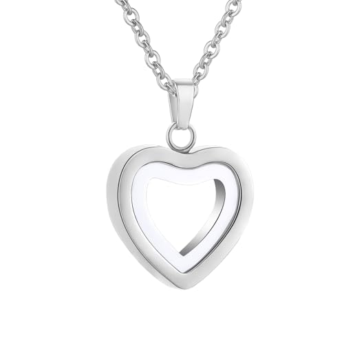 Glass Heart Cremation Urn Necklace for Ashes Stainless Steel Memorial Ash Pendant Keepsake Jewelry Cremation Jewelry for Women - color: Silver