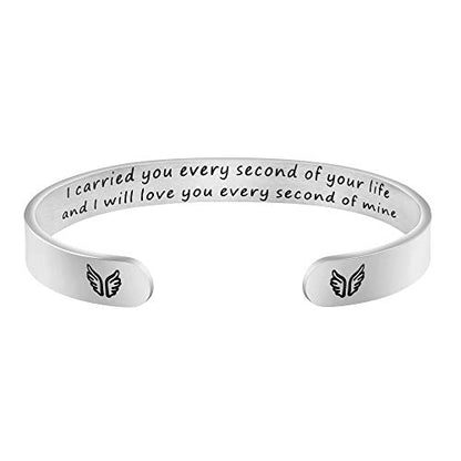 Memorial Gifts for Loss of Mom Dad In Memory of Jewelry Sympathy Bracelet | Bereavement Cuff Secret Message Engraved Grief Gifts for Women - style: Miscarriage Gifts- I carried you every second of your life and I will love you ever second of mine