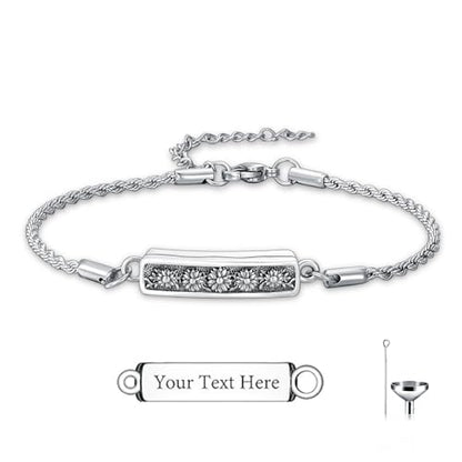 Urn Bracelet for Ashes for Women 925 Sterling Silver Bar Cremation Bracelet Cremation Memorial Keepsake Jewelry Gifts for A Loss of Loved Ones - style: Sunflower-Text