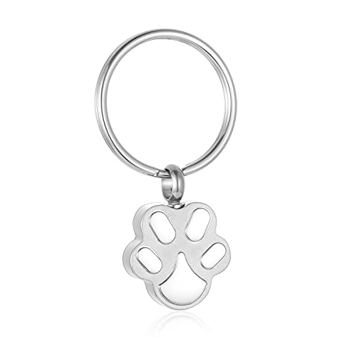 Customize Pet Cremation Keyring for Ashes Dog Cat Paw Print Keychain for Ashes Holder Pet Urn Keyring - color: Silver