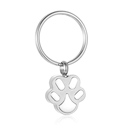 Customize Pet Cremation Keyring for Ashes Dog Cat Paw Print Keychain for Ashes Holder Pet Urn Keyring - color: Silver
