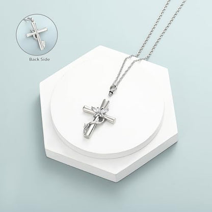shajwo Butterfly Cross Urn Necklaces for Ashes for Women Men - color: Silver-White
