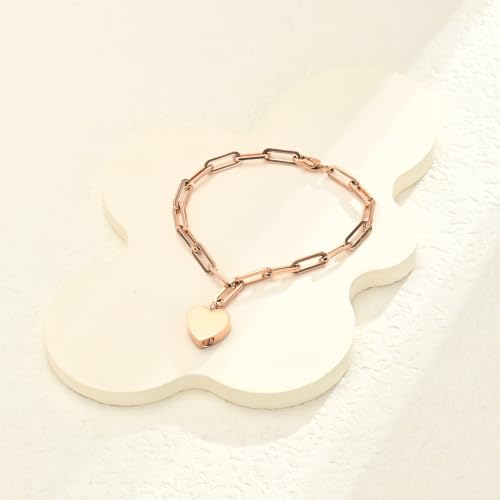 Heart Urn Bracelet for Ashes for Women Men Cremation Jewelry - color: Side perforation-Rose