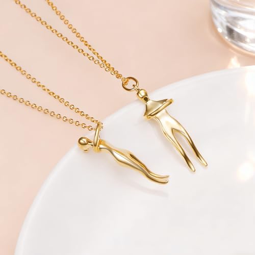 FLYOW S925 Sterling Silver Best Friend Couple Pendant Friendship Sun Moon Lotus Yin Yang Matching Bff Necklace for Women Jewelry - style: Entire gold