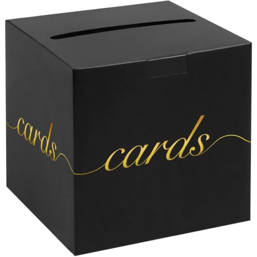 Black Card Box Gold Foil Wedding Favors Gift Card Boxes Post Box Receiving Money Box Holder for Wedding Reception, Baby Showers, Anniversary, Birthday Party, Retirement, Graduation Envelope Holder - color: Black and Gold
