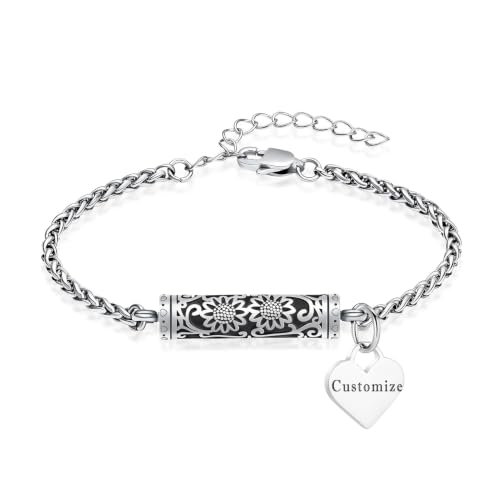 shajwo Cremation Jewelry Sunflower Cylinder Urn Bracelet for Ashes | Adjustable Memorial Keepsake Link Bracelet for Women - color: Customize