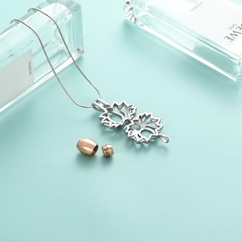 Cremation Jewelry Lotus Flower Urn Necklaces for Ashes Stainless Stell Memorial Ash Pendant Necklaces with Mini Urn Keepsake Ash Jewelry for Men Women Gifts with Funnel Filler Kit - color: Silver-rose