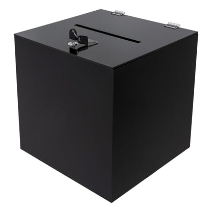 Acrylic Donation Box, 12" X 12" X 12" Ballot Suggestion Box with Lock & 2 Keys, Raffle Voting Box with Slot for School Conference Fundraising (Black) - color: Black, size: 12" X 12" X 12"