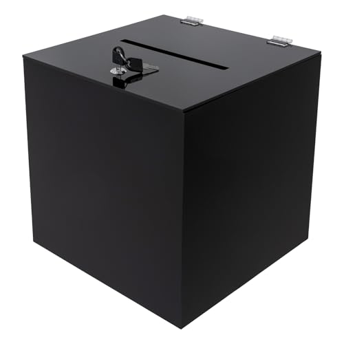 Acrylic Donation Box, 12" X 12" X 12" Ballot Suggestion Box with Lock & 2 Keys, Raffle Voting Box with Slot for School Conference Fundraising (Black) - color: Black, size: 12" X 12" X 12"