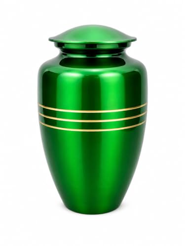 CLEENTABLE Metal Cremation Urn for Human Ashes, Extra Large, Green - color: Green, size: Classic Three-Band - 6.5x11"