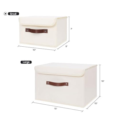 ANMINY Fabric Storage Box Bins with Lids, Beige, 10"x8"x7", 2 Pack - color: Beige, size: Small (Pack of 2)