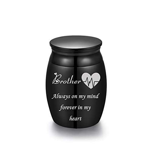 Mini Stainless Steel Decorative Cremation Keepsake Urns for Ashes 1.57 Inch High Small Funeral Urns Memorial Ashes Holder Share with Familiy Members-Black Color - style: Brother