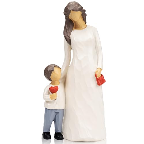 Mother and Son Figurines Statues, Mom Gifts from Son, Mother of The Groom Gift, Mothers Day, Christmas, Birthday Gifts for Mom, Boy & Moms Sculptures, Memorial Gift for Loss of Child - color: Mother and Son Figurines