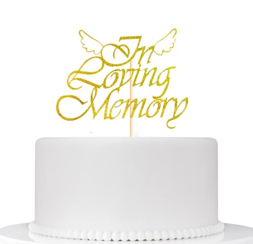 Happy Birthday in Heaven,In Loving Memory Cake Topper for Birthday,Anniversary,Funeral,Celebration of Life Party Supplies,Gold Glitter - color: In Loving Memory