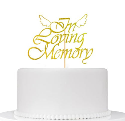 Happy Birthday in Heaven,In Loving Memory Cake Topper for Birthday,Anniversary,Funeral,Celebration of Life Party Supplies,Gold Glitter - color: In Loving Memory