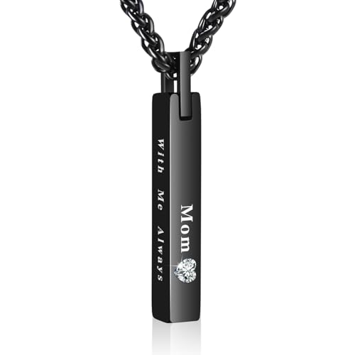 Dletay Urn Necklace for Ashes Stainless Steel Cremation Jewelry for Ashes Memorial Ash Necklace for Men Women Ash Holder Black - color: Mom-Black, style: Non-customizable