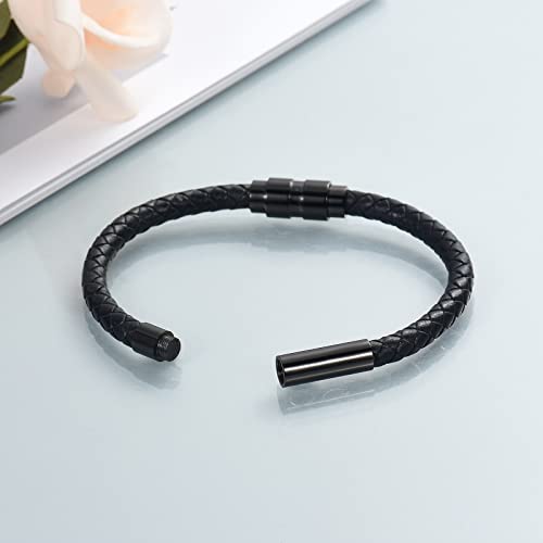 shajwo Cremation Jewelry Urn Bracelet for Ashes for Women Men Cylinder Genuine Leather Bangle Bracelet Ashes Memorial Keepsake Jewelry - color: Screw Black-20cm