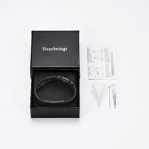Hearbeingt Memorial Urn Bracelet for Ashes Leather Cremation Jewelry - color: Black 24cm