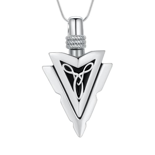 Arrow Head Urn Necklace for Ashes Cremation Jewelry Stainless Steel Arrowhead Pendant Memorial Necklaces Ash Holder Keepsake Jewelry for Loved Ones with Fill Tool - color: Silver