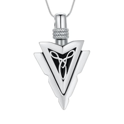 Arrow Head Urn Necklace for Ashes Cremation Jewelry Stainless Steel Arrowhead Pendant Memorial Necklaces Ash Holder Keepsake Jewelry for Loved Ones with Fill Tool - color: Silver