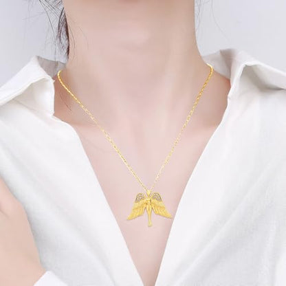 Imrsanl Cremation Jewelry Keepsake Angel Wings Urn Necklace for Ashes | Memorial Pendant for Women, Funeral Keepsake of Loved Ones, Stainless Steel Inlaid with Crystal - color: Gold-Purple