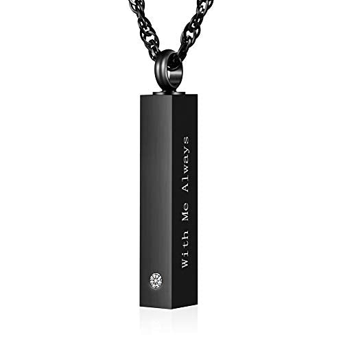 abooxiu Urn Necklace for Ashes Cube Cremation Jewelry for Ashes Minimalist Ashes Necklace Vertical Stainless Steel Memorial Ash Holder - color: Black, style: Non-engraving
