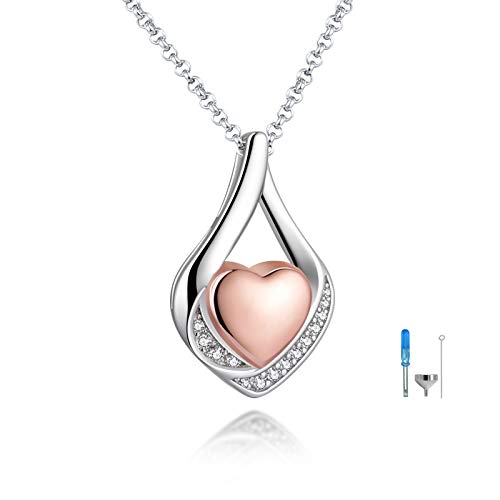Cremation Jewelry 925 Sterling Silver Teardrop Urn Necklace for Ashes Heart Shape Memorial Keepsake Pendant for Human Ashes for Women Gift - color: A Rose Gold - No Engraved