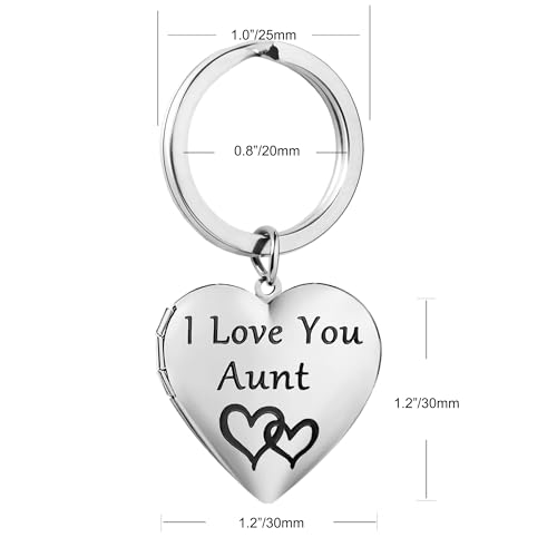 PHOCKSIN Silver Heart Locket Keychains for Women Gold Custom Locket Key Chain Personalized Picture Locket for Birthday Gifts - color: #16 Heart Silver Aunt, style: Regular(no Customize)
