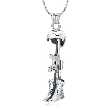 Cremation Jewelry Military Shoes Hats Guns Urn Necklace for Ashes Stainless Steel Military Equipment Pendant Memorial Necklaces Ash Holder for Human Pets Keepsake Jewelry of Loved Ones with Fill Tool - color: Silver