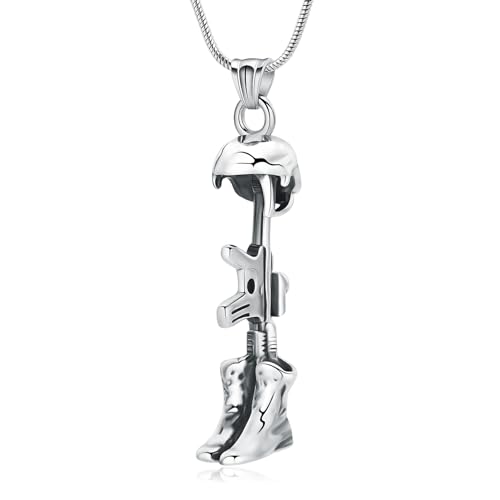 Cremation Jewelry Military Shoes Hats Guns Urn Necklace for Ashes Stainless Steel Military Equipment Pendant Memorial Necklaces Ash Holder for Human Pets Keepsake Jewelry of Loved Ones with Fill Tool - color: Silver