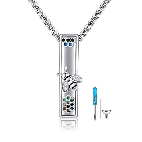 Urn Necklace for Ashes 925 Sterling Silver Cremation Jewelry | Necklaces for Ashes of Loved Ones, Keepsake Necklace for Ashes, Ash Pendants Memorial Jewelry for Women and Men - color: Bee