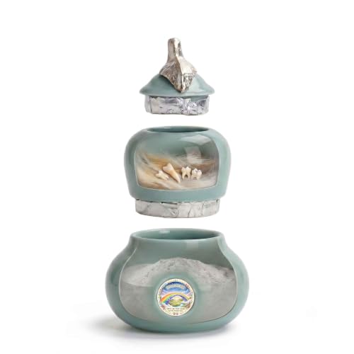 Pet Urn for Ashes, Two Layer Small Ceramic Memorial Urn for Dog Cat, Rainbow Bridge Keepsake Cremation Urn, Pet Loss Remembrance Gift (Rainbow Bridge) - color: Rainbow Bridge