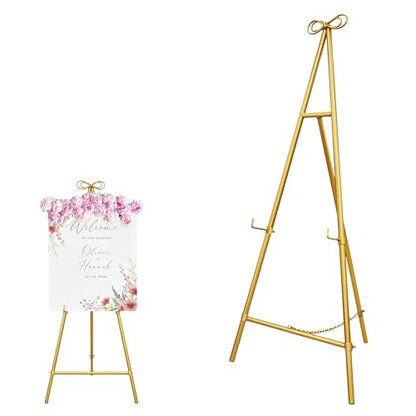 Gold Easel Stand for Sign, 55'' Adjustable Easel Stand for Display, Metal Easel Display Stand Heavy Duty(Round Tube) - color: Gold