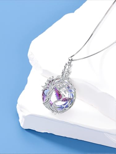 TOUPOP Phoenix Urn Necklace Cremation Jewelry for Ashes 925 Sterling Silver Crystal Phoenix Pendant with Funnel Filler Memorial Jewelry Gifts for Women - color: 01-Purple Phoenix
