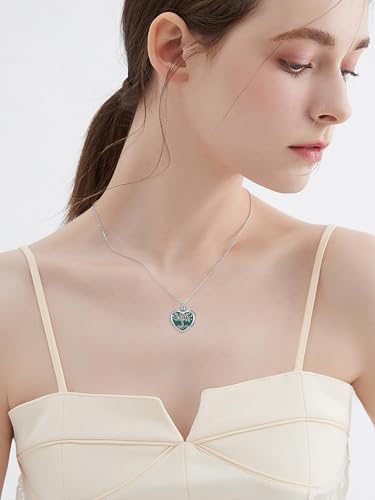 TOUPOP Tree of Life Urn Necklaces for Ashes 925 Sterling Silver Heart Cremation Jewelry Memorial Keepsake Jewelry with Funnel Filler for Women Men - color: A-Heart Tree of Life-Malachite