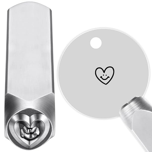 Yoption 6mm 1/4'' Heart with Smiley Face Metal Stamp, Metal Punch Stamping Tool DIY Arts and Crafts Supplies for Stamping/Punching Jewelry, Clay, Leather, Wood - size: Heart with Smiley Face (6mm)