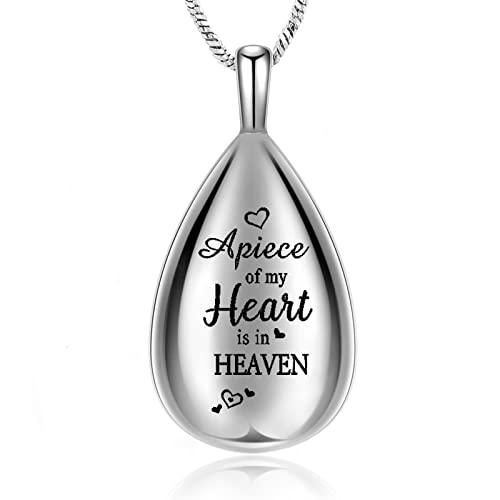 Yinplsmemory Carved Teardrop Keepsake Ashes Necklace Urn Pendant Cremation Memorial Jewelry-Always in my heart - color: Silver-A Piece of My Heart