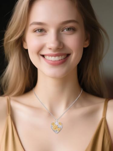 Poiuy Photo Locket Necklace for Women, Heart Picture Pendant Photo Necklace Jewelry Christmas Memorial Birthday Gifts for Women Daughter Mom - color: Sunflower Locket Necklace