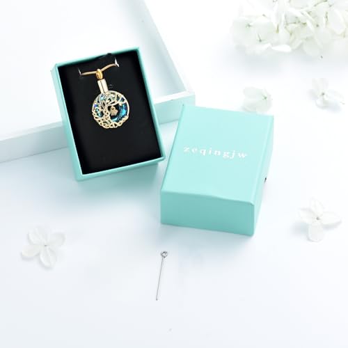 zeqingjw Pet Cremation Jewelry Tree of Life Urn Necklace for Ashes for Dog/Cat Funeral Ashes Keepsake Paw Print Urn Pendant Memorial Jewellery - color: Gold-Blue