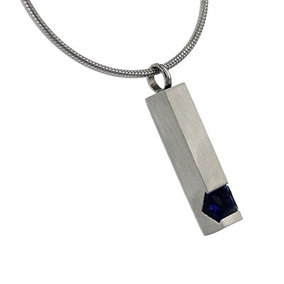 Pillar with Blue Gemstone Cremation Jewelry, Stainless Steel Jewelry, Cremation Jewelry for Ashes - color: Blue Gemstone