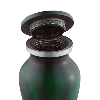 Reminded Small Cremation Memorial Urn for Human Ashes, Green Mini Keepsake with Velvet Case - color: Green