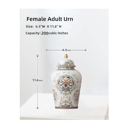 Flowers Urn Adult Ashes Keepsake Ceramic Large 200Cubic inches | 200lb Decorative Memorial buried Urn 11.6in high, non-traditional Big ashes Keepsake of Human /Female/Women/male /Pet Funeral
