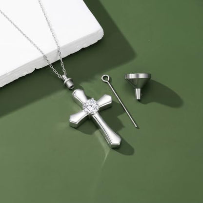 YYB Urn Necklace for Ashes Women Heart Birthstone Cross Cremation Jewelry | Memorial Keepsake Funeral Jewelry for Loved Ones (with Funnel Filler) - color: 04--Synthetic Diamond April
