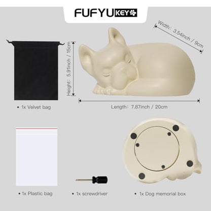 French Bulldog Dog Urn, Frenchie Dog Urns for Ashes, Pet Urns, Cream | Pet Memorial Keepsake Funeral Urn for Dogs Ashes, Animal Urn - color: Cream