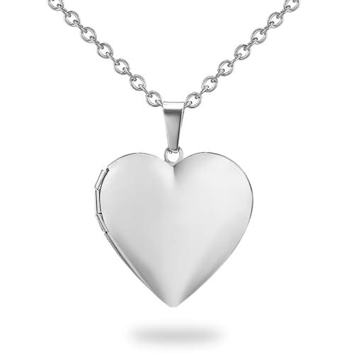 PHOCKSIN Personalized Locket Necklace for Women Photo Necklace with Customized Picture Birth Flower Birthstone Customizable Birthday Gifts - color: #02 Heart Silver