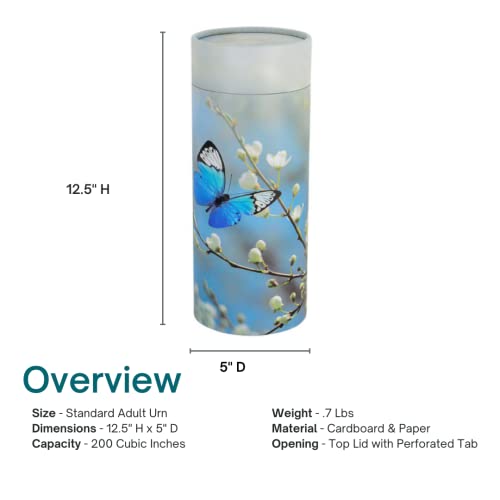 Butterfly Blossom Scattering Tube, Biodegradable Cremation Urn for Ashes, Adult Sized Cremation Urn, 12.5 Inches High