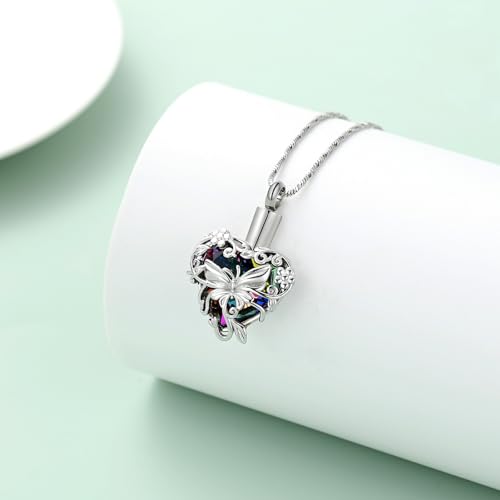Yinplsmemory Butterfly Cremation Jewelry Urn Necklace for Ashes for Women - color: Rainbow