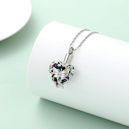 Yinplsmemory Butterfly Cremation Jewelry Urn Necklace for Ashes for Women - color: Rainbow